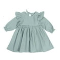 thumbnail image 1 of MXIEZI 2-6 Years Toddler Kids Dress for Baby Girls Solid Ruffle Long Sleeve Casual Dress Spring Fall One-Piece Dresses, 1 of 9