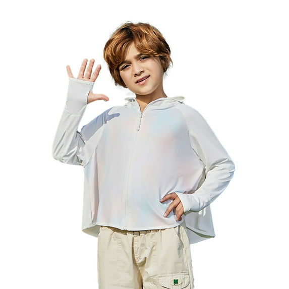 MXIEZI 3-14 Years Teen Kids Hooded Sun Protection Jacket for Boys Girls Unisex UPF 50+ Rashguard Long Sleeves UV Protection Sunsuits Toddler Summer Dazzle Colour Sun Shirt