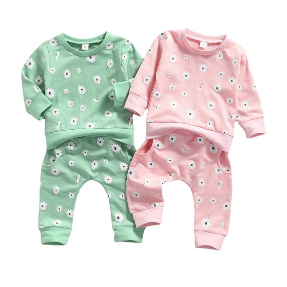 LYMAYTER Infant Underwear Outfits 2PCS Fall Winter Newborn Printed T-Shirt Tops + Elastic Waist Pants Set for 3-24 Months