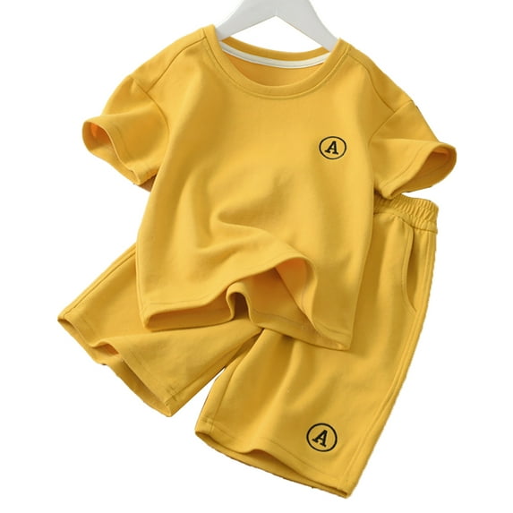 MXIEZI 4-11Y Unisex Kids Cotton T-Shirt Suit Toddler Solid Color Tee Set Summer Short Sleeve Round Neck Tees Tops + Bermuda Shorts Outfit