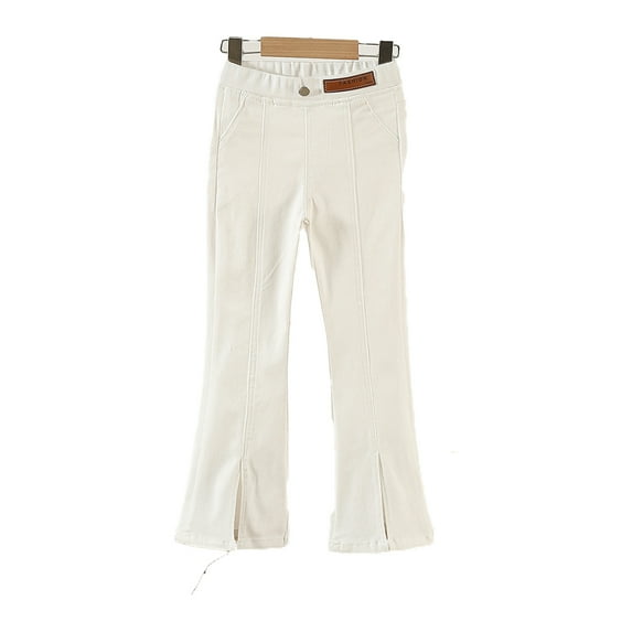 MXIEZI 4 - 14T Girls Denim Bell Bottoms Pants Casual Denim Pockets Pants Kids Baggy Elastic Waist Wide Leg Jeans