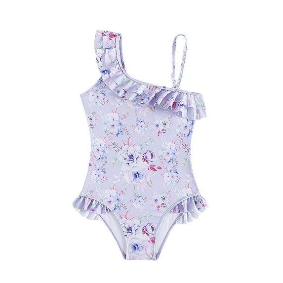 MXIEZI 5-14 Years Girls One Piece Swimsuits Ruffled Bikini Tankini Teenagers Summer Swimsuit Slant Shoulder Bathing Suits for Girls Toddler Kids