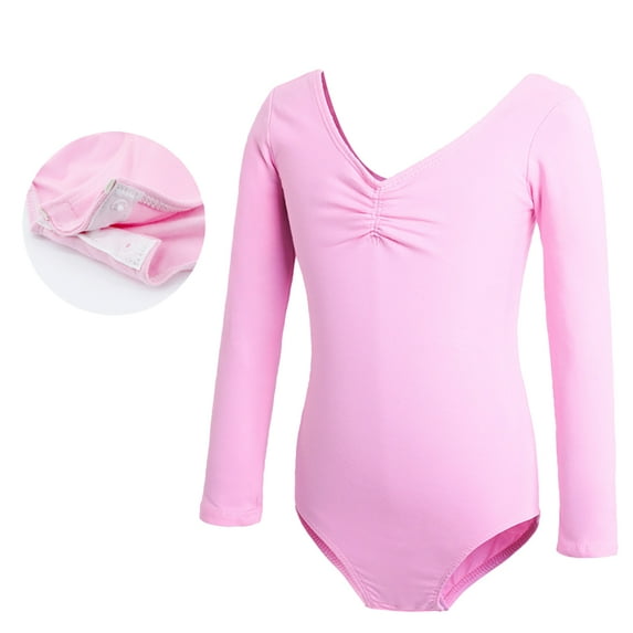 MXIEZI 5-16T Girls Summer Open Crotch Dance Outfit Gymnastics Leotards for Kids Toddler Cotton Practice Clothing Long-Sleeved Biketards for Girls