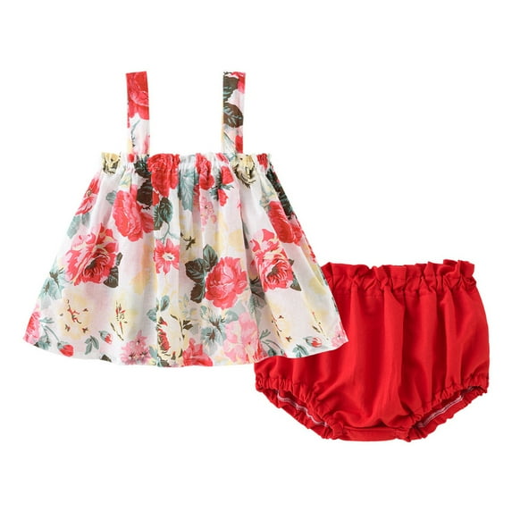 MXIEZI 6 Months-4 Years Newborn Baby Girls Clothes 2PCS Sleeveless Printed Camisole Top and Shorts Set Summer Outfits for Comfortable and Breathable Baby Clothing