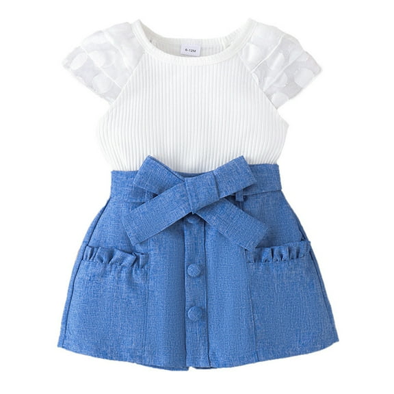 MXIEZI 6M-4T Newborn Summer Outfits Toddler Girls Short Sleeves Rib Knit Tops   Shorts with Belt Baby Girls Clothes 3PCS Set
