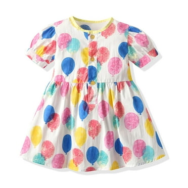 MXIEZI 9 Months-5 Years Girl's Dress Casual Short Sleeve Dress Toddler Baby Cotton Hawaiian Sundress for Infant Girls Summer Print Loose Dresses