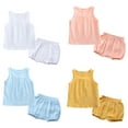 thumbnail image 1 of MXIEZI Baby Boys Girls 2Pcs Sleeveless Vest Outfit Kids Summer Pullover Soft Casual Sets for 3M-4Years Infant Toddler Cotton Linen Vest Top + Shorts Set, 1 of 9