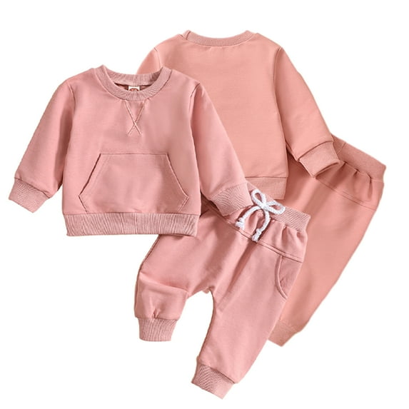 MXIEZI Baby Boys Girls Sweatshirt Two Piece Outfits Spring Fall Long Sleeve T Shirts Tops + Jogger Pants Solid Color Sweatsuit Set for 0-24M Infant