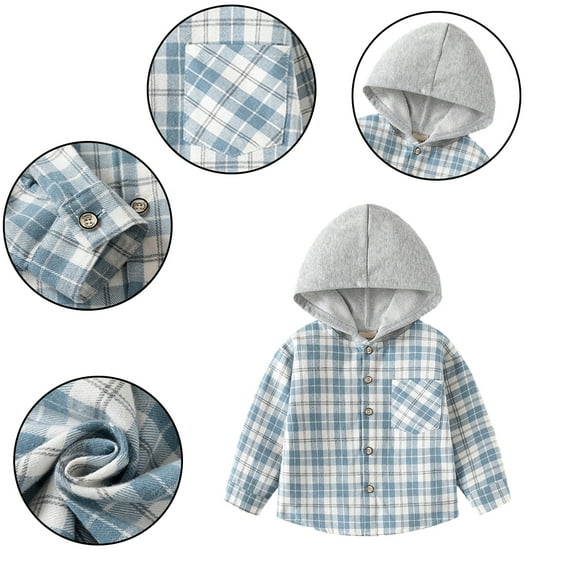 MXIEZI Baby Boys Kids Plaid Hooded Shirts 2-10 Years Toddler Spring Fall Long Sleeve Button down Shirt