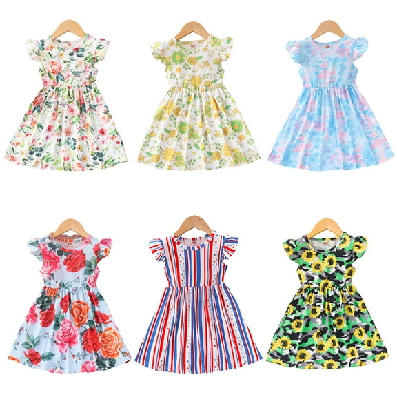 MXIEZI Baby Girls Flower Dress 18M-6Years Kids Ruffle Sleeve Dresses Sundress Tutu Dresses Toddler Summer Short Sleeve Party Princess Dress
