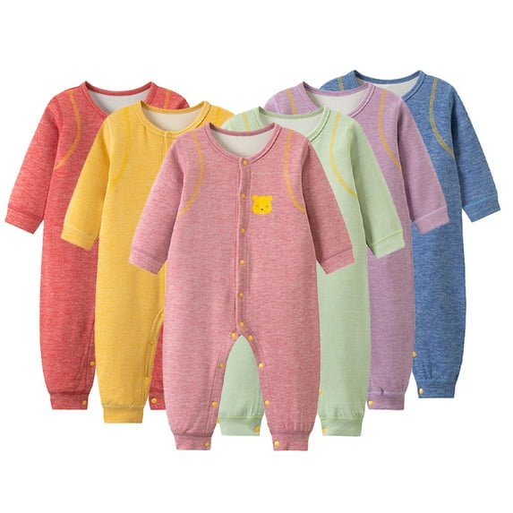 MXIEZI Baby Newborn Thermal Underwear Pajamas Infant Fall Winter Bodysuit Velvet Onesie Jumpsuit for 0-24 Months