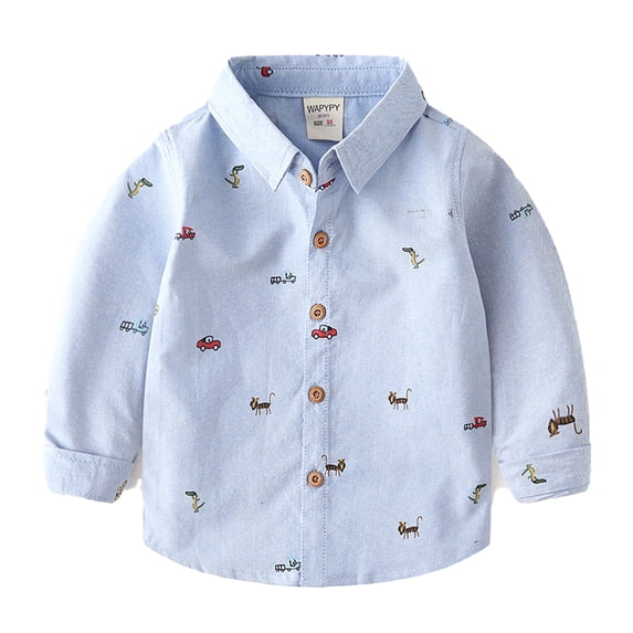 MXIEZI Baby Toddler Boys Long Sleeve Shirt Kids Button down Dress Shirts Cartoon Formal Uniform Shirt Tops 2-7Y