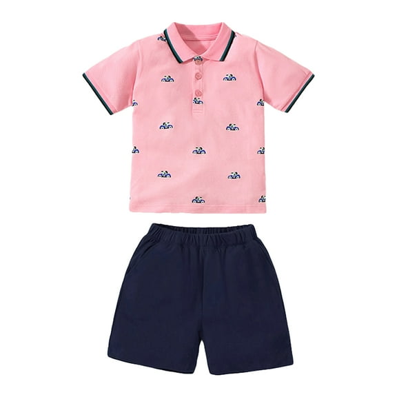 MXIEZI Boys Cotton T-Shirt 2PCS Outfit for Kids Toddler Summer Crewneck Cartoon Short Sleeve Pullover Tees with Elastic Waist Shorts Sport Set for 2-7 Years