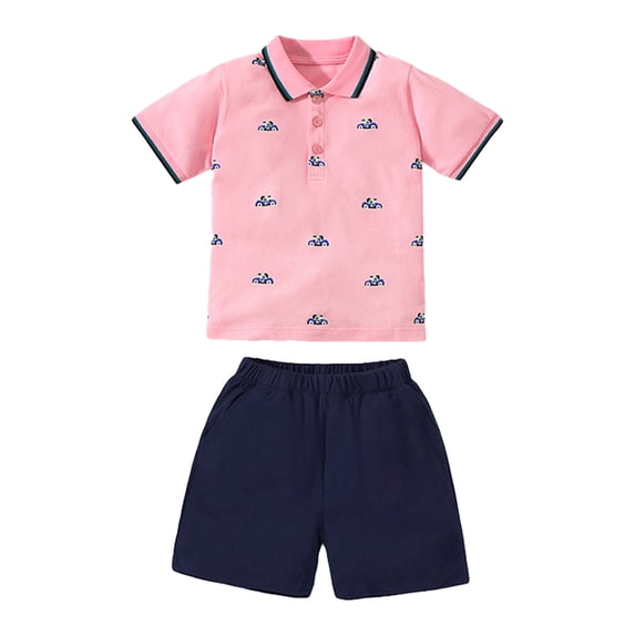MXIEZI Boys Cotton T-Shirt 2PCS Outfit for Kids Toddler Summer Crewneck Cartoon Short Sleeve Pullover Tees with Elastic Waist Shorts Sport Set for 2-7 Years