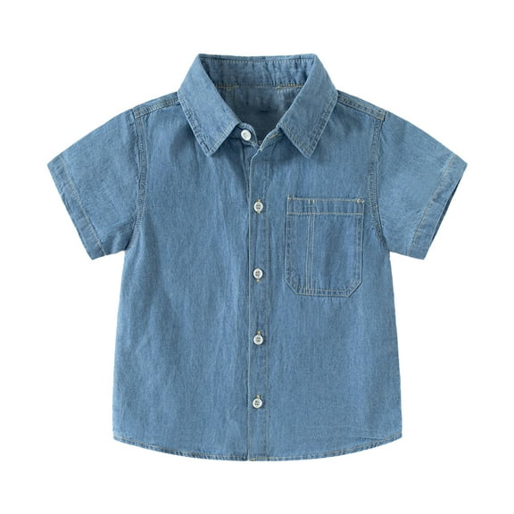 MXIEZI 2-10T Boys Denim Tees Shirts Toddler Casual Denim Shirt Baby Short Sleeve Button Shirt Kids cardigan Denim Tops