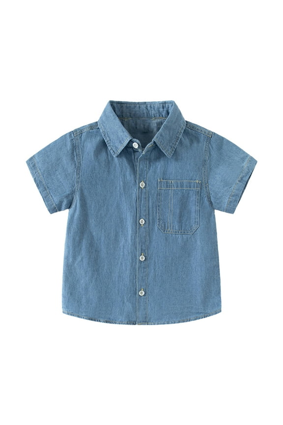 2-10T Boys Denim Tees Shirts Toddler Casual Denim Shirt Baby Short Sleeve Button Shirt Kids cardigan Denim Tops