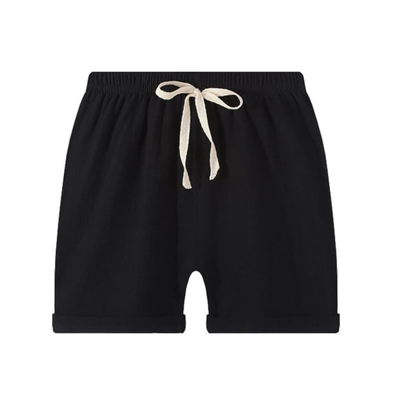 MXIEZI Boys Girls Summer Shorts for Elastic Lacing Casual Beach Shorts Pants Solid Colour Cotton Linen Jogger Short for Kids Baby 2-13T