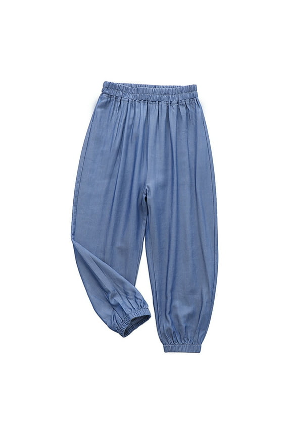 Boys Soft Denim Ice Silk Jeans Pants for Summer Cotton Loose Haren Trousers for 2-13T