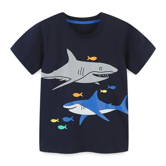 MXIEZI Boys Summer Short Sleeve T-Shirts Toddler Kids Crewneck Cartoon Tees Cute Pullover Tops for Ages 2-8 Years