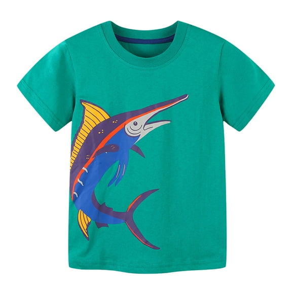 MXIEZI Boys T-Shirts Summer Cartoon Short-Sleeved Shirts for 2-8 Years Toddler Kids Cotton Crewneck Pullover Tees Tops