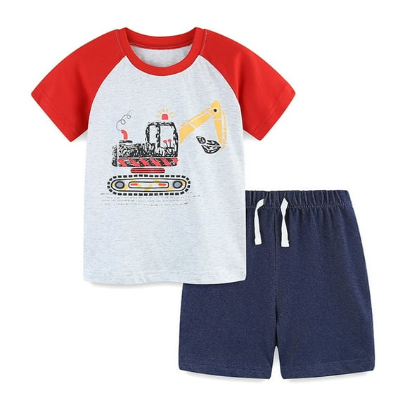 MXIEZI Boys Toddler Summer Outfit Short Sleeve T-Shirts and Shorts Set for 2-8 Years Cute Print Tees Shirt Tops