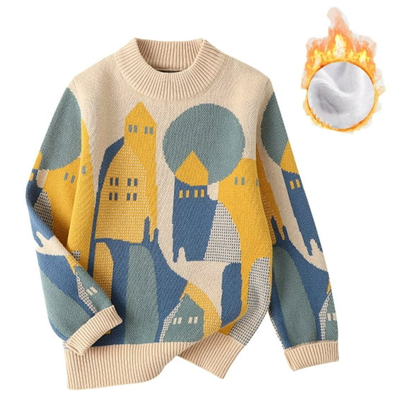 MXIEZI Girls Boys Fall Winter Printing Jumper Fleece Sweater Toddler Baby Kids Crewneck Long Sleeve Knitted Pullover Tops for 2-13 Years old