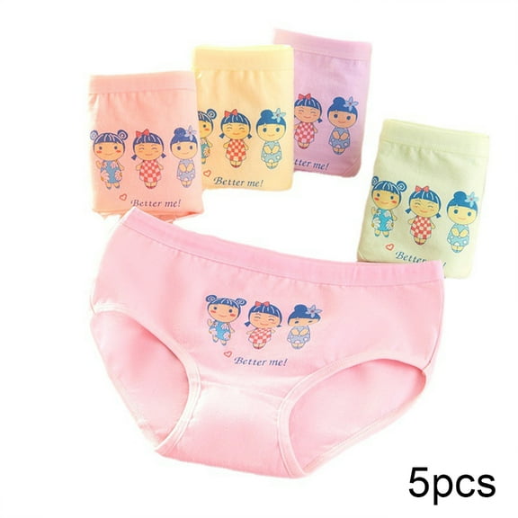 MXIEZI Girls Cartoon Underwear 5PCS Soft Breathable Triangle Shorts and Boxer Briefs for Kids 2-12T