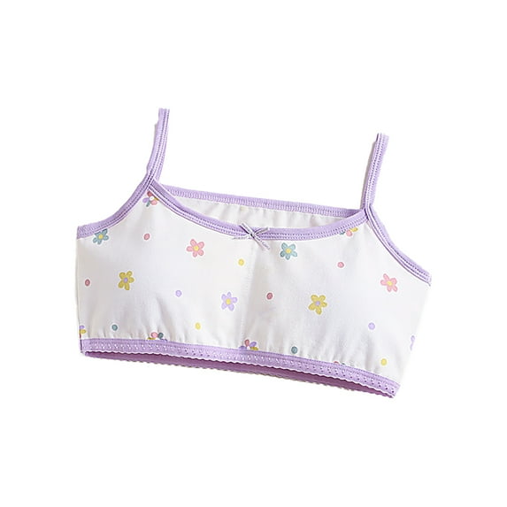 MXIEZI Girls Cotton Cami Training Bras for 7-11 Years Old Students Kids Printed Sports Tanks Breathable Soft Cotton Bralettes with Sponge Pads Wire-Free Comfortable Underwear