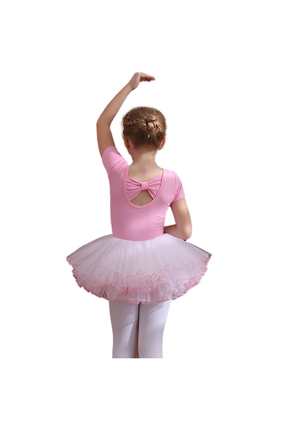 Girls Cotton Practice Clothing Short-Sleeved Summer Toddler Kids Dance Outfit 3-11 Years Gymnastics Leotards with Skirt for Girls