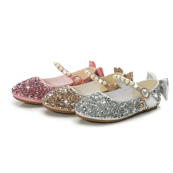 MXIEZI Girls Dress Shoes Princess Flats Mary Jane Glitter Shoes in Wedding Party for Toddler Little Big Girl