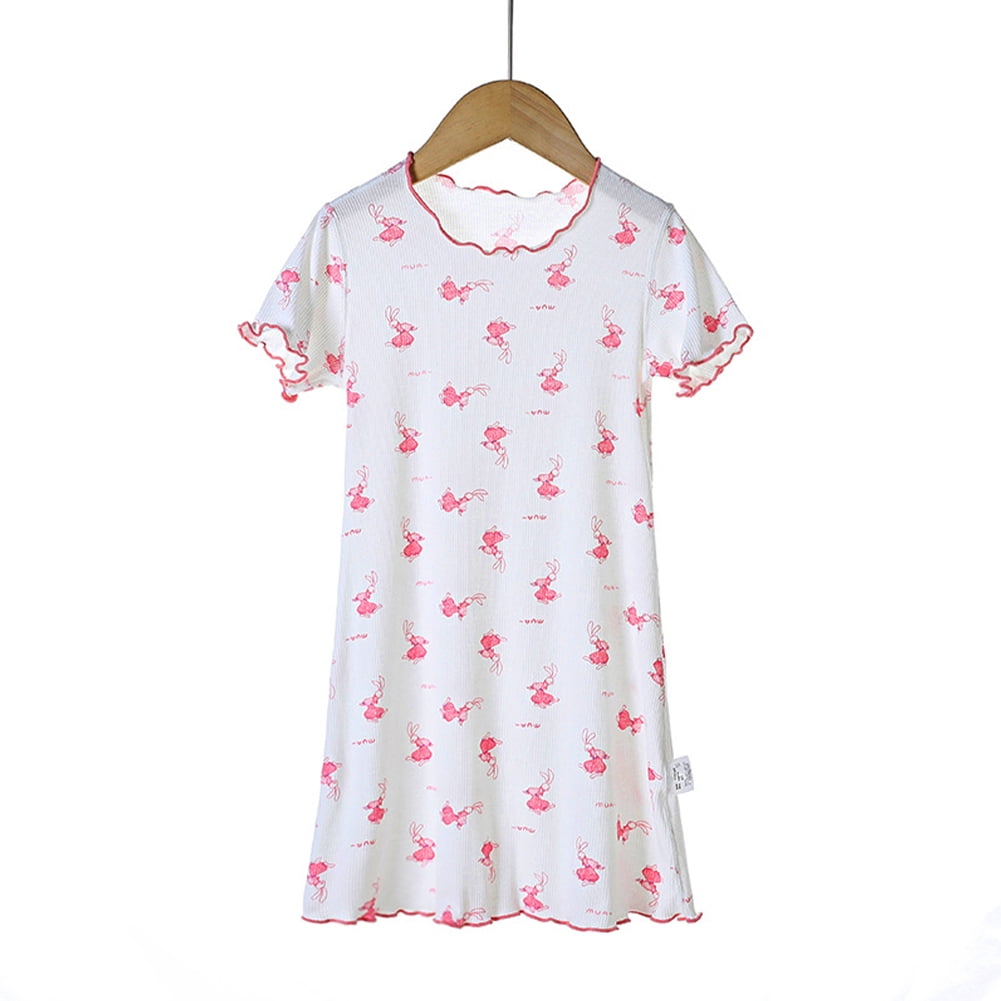 MXIEZI Girls Summer Cotton Pajamas Dress Short Sleeve Nightgown Soft ...