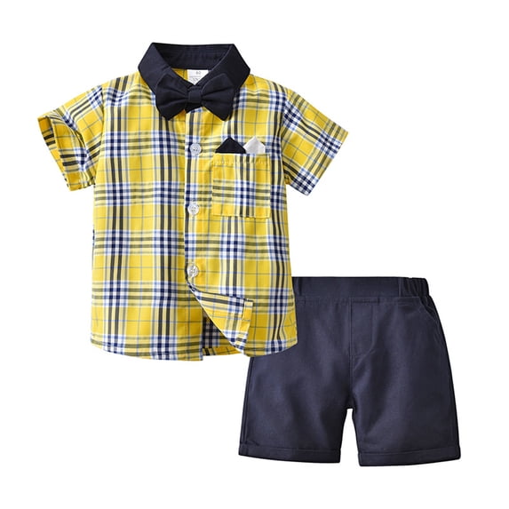 MXIEZI Infant Baby Boys Summer 2PCS Cotton Outfit for 6 Months to 4 Years old Short Sleeve Plaid Button-Up Shirt and Shorts Set