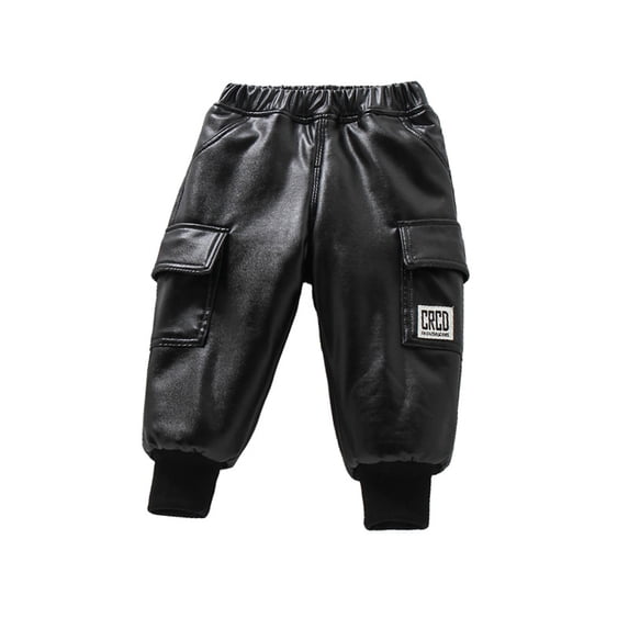 MXIEZI Kids Baby Boys Winter Warm Pants Toddle Thick Fleece Lined Faux Leather Trousers for 2-9T