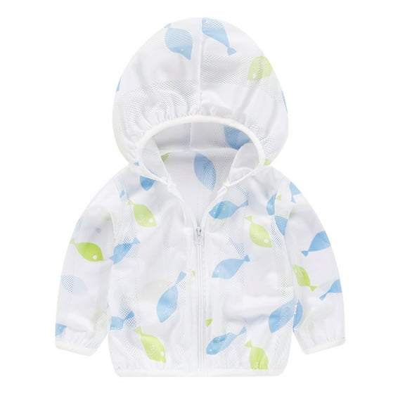 MXIEZI Kids Baby Printed Sun Shirt Hooded Sun Protection Jacket UPF 50+ Rashguard Light Unisex Air-Conditioning Cardigan Breathable for 1-8 Years Toddler Summer Sunsuits