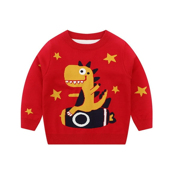 MXIEZI Kids Boys Long Sleeve Knit Pullover Sweater Cozy Crewneck Cartoon Jumper for Toddlers Fall Winter Tops Ages 3-11Y