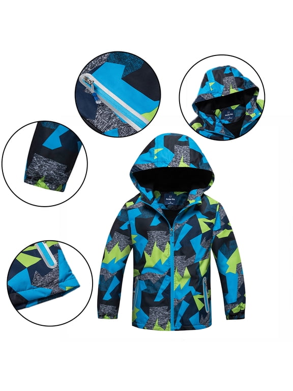 Kids Boys Winter Windbreaker Jacket Toddler Fashion Fleece Lined Raincoat with Hoodie Camouflage Casual Dust Coats for 3-12T