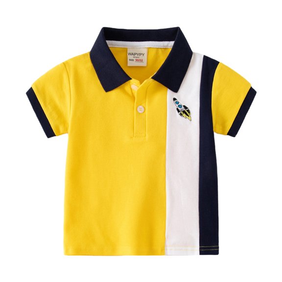 MXIEZI Kids Toddler Boys T-Shirt Baby Embroidery Colour Blocking Tees with Short Sleeves for Summer Ages 1-8 Years Comfortable and Stylish Tops for Boys