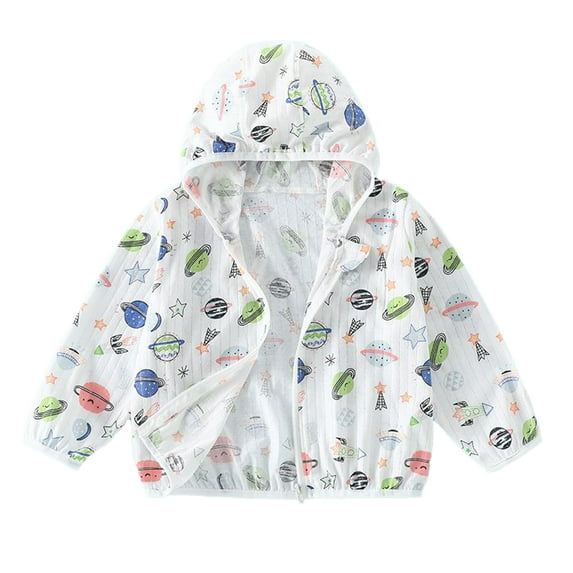 MXIEZI Kids Toddler Hooded Sun Protection Jacket for 3-14 Years Summer Print Sun Shirt UV Protection Sunsuits for Boys Girls UPF 50+ Zip Front Rashguard