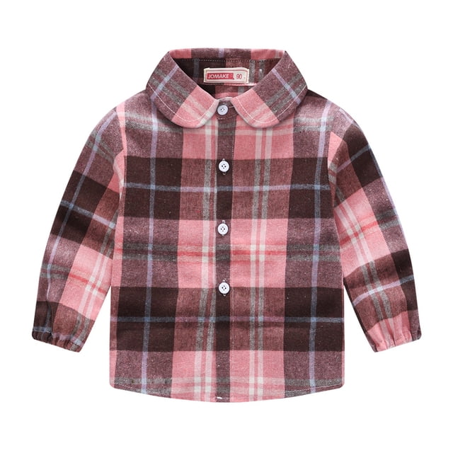MXIEZI Little Boys Girls Plaid Shirt for 1-6T Baby Spring Fall Long Sleeve Button Cotton Shirt Tops