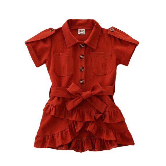 MXIEZI Little Girls Summer Casual Dress with Short Sleeves and Ruffled Hem Button-Down Sundress for 1-6 Years Toddler Kids