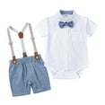 thumbnail image 1 of MXIEZI Newborn Baby Boy Formal Outfit Set Bow Tie Short Sleeve Jumpsuit Shirt and Strap Shorts Summer Gentleman Clothing 2-Piece Set for 0-3 Years, 1 of 9
