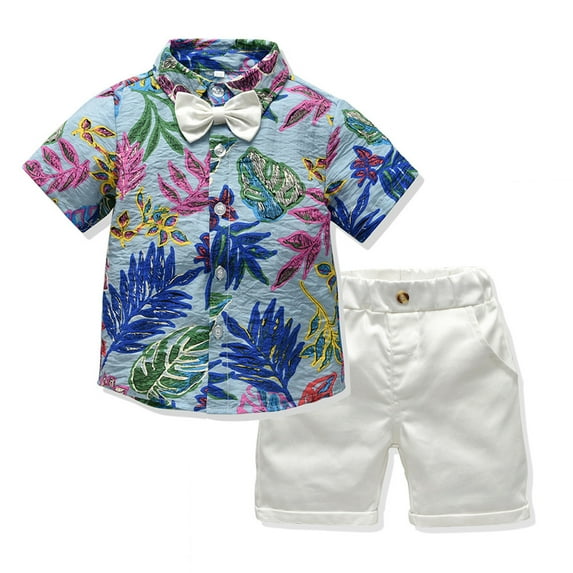MXIEZI Newborn Boys Girls Shirt Suit Baby Summer Cartoon Shirt 2PCS Outfits 2M-5Y Toddler Cute Print Button Down Shirt Tops + Shorts Set
