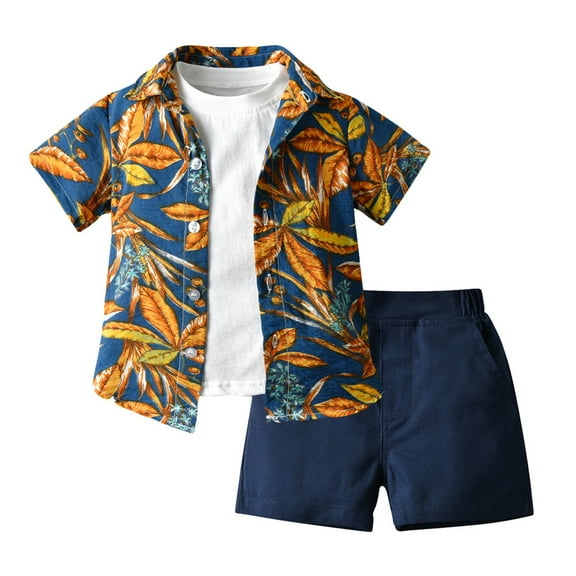 MXIEZI Newborn Boys Hawaiian Outfits Toddler Clothes Floral Shirt  Shorts  T Shirt Short Sleeve Set for 12 Months-7 Years