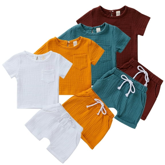 MXIEZI Newborn Boys Short Sleeve 2Pcs Outfits for 1M-4Y Baby Toddler Summer Solid color T-Shirt Tops + Elastic Waistband Shorts Set