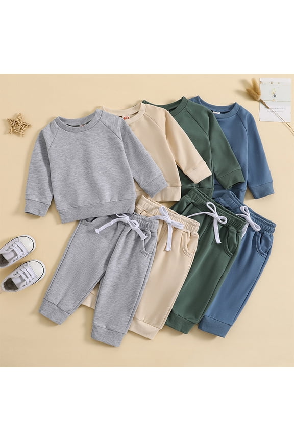Newborn Boys Sweatshirt 2 Piece Outfits Baby Spring Fall Winter Clothes Long Sleeve T-Shirt Tops+jogger Pants Two Piece Set for Baby 0-24 Months