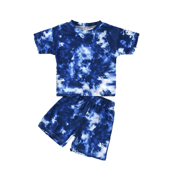 MXIEZI Newborn Toddler Boys and Girls Tie Dye Summer Outfit Short Sleeve Crewneck T-Shirt Tops and Shorts 2PCS Set Clothing for 12 Months to 5 Years old