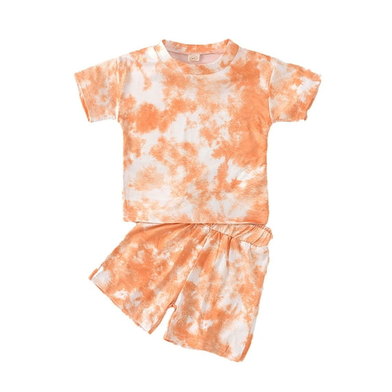 MXIEZI Newborn Toddler Boys and Girls Tie Dye Summer Outfit Short Sleeve Crewneck T-Shirt Tops and Shorts 2PCS Set Clothing for 12 Months to 5 Years old