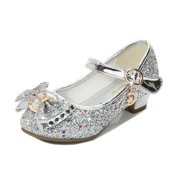 MXIEZI Silver Shoe/High Heels for Girls/Girls Heels/Girls Shoes/Mary Jane Shoes/Silver Kitten Heels// Pink Glitter Dress//Little Girl Heels/