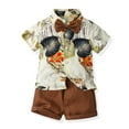 thumbnail image 1 of MXIEZI Toddler Baby Boys Short Sleeve Outfit 13 Month-5 Years Hawaiian Floral Shirt Tops with Bowtie + Shorts Gentleman 2PCS Set, 1 of 7