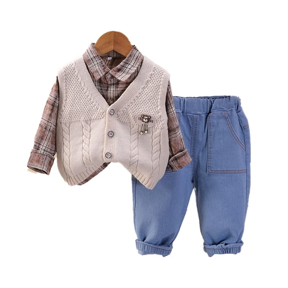 MXIEZI Toddler Baby Boys Suit,3-Piece Sweater Suit Set with Shirt Pants Infant Gentleman Wedding Outfit for 6M-5T